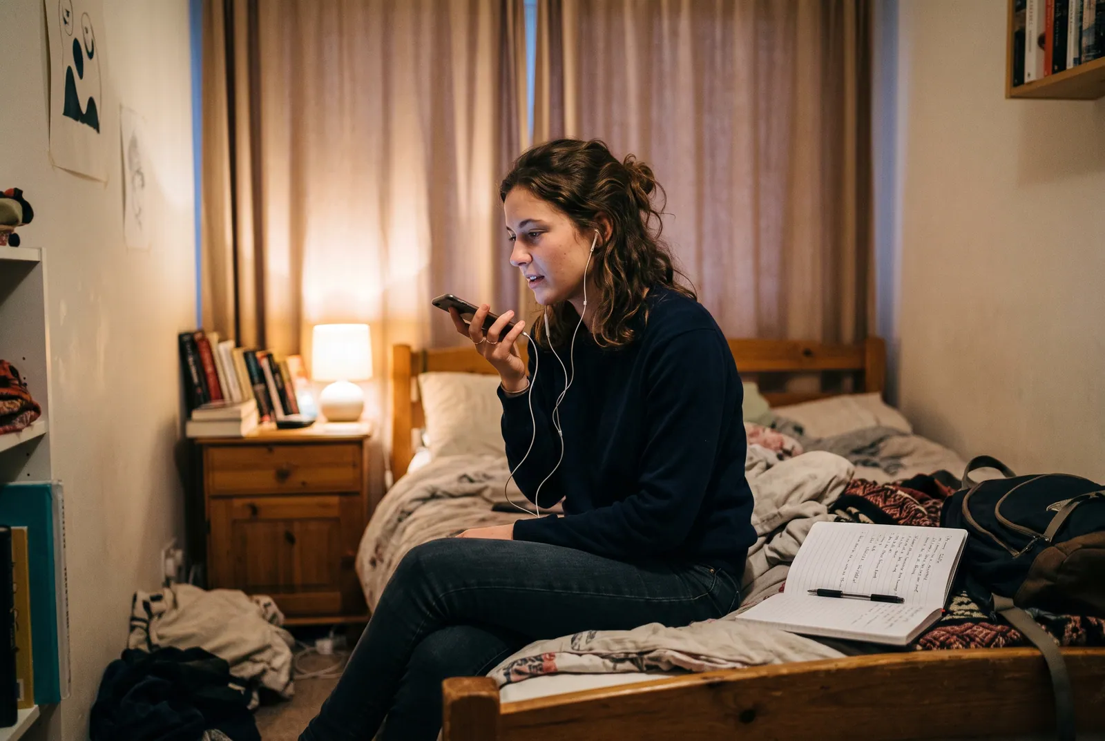 A contributor recording a speech session on her phone at home
