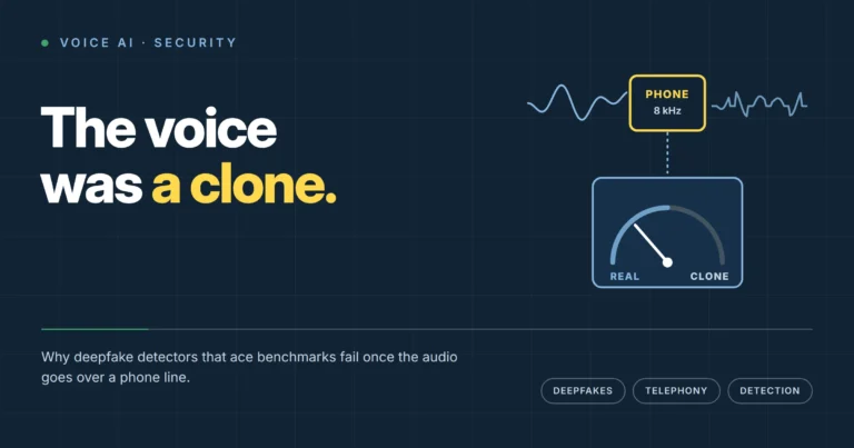 Navy graphic with a phone audio waveform, a voice clone detector, and the headline “The voice was a clone.”